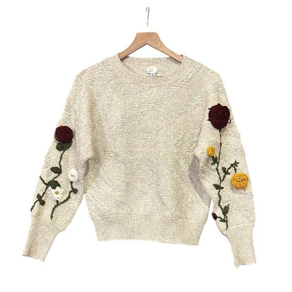 a new day Sweaters - A New Day Floral Crew Neck Knit Textured Sweater Oatmeal Size XS
